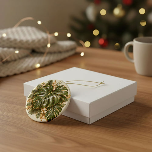 Ceramic Ornament – Tropical Foliage & “Sweet Tea, Soil & Sanity” Holiday Decoration