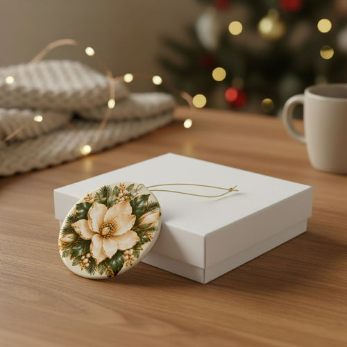 Ceramic Ornament — 'Sweet Tea, Soil & Sanity' Magnolia Holiday Decoration