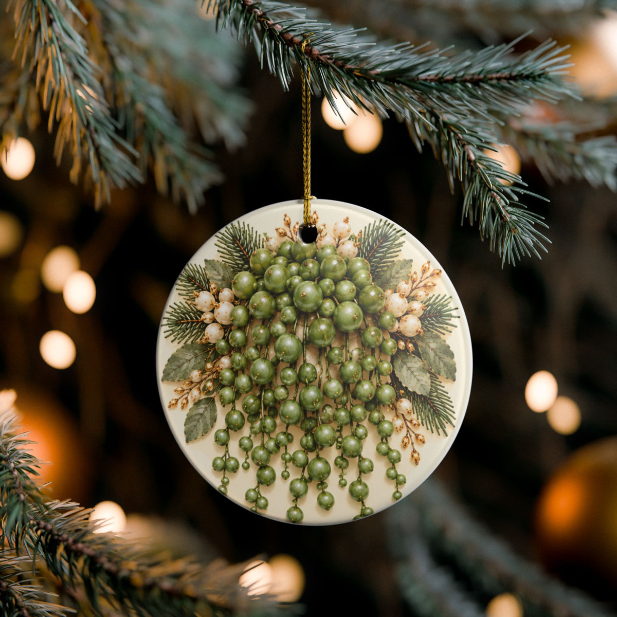 Ceramic Ornament – Vintage Green Berry Wreath / “Sweet Tea, Soil & Sanity” Holiday Décor