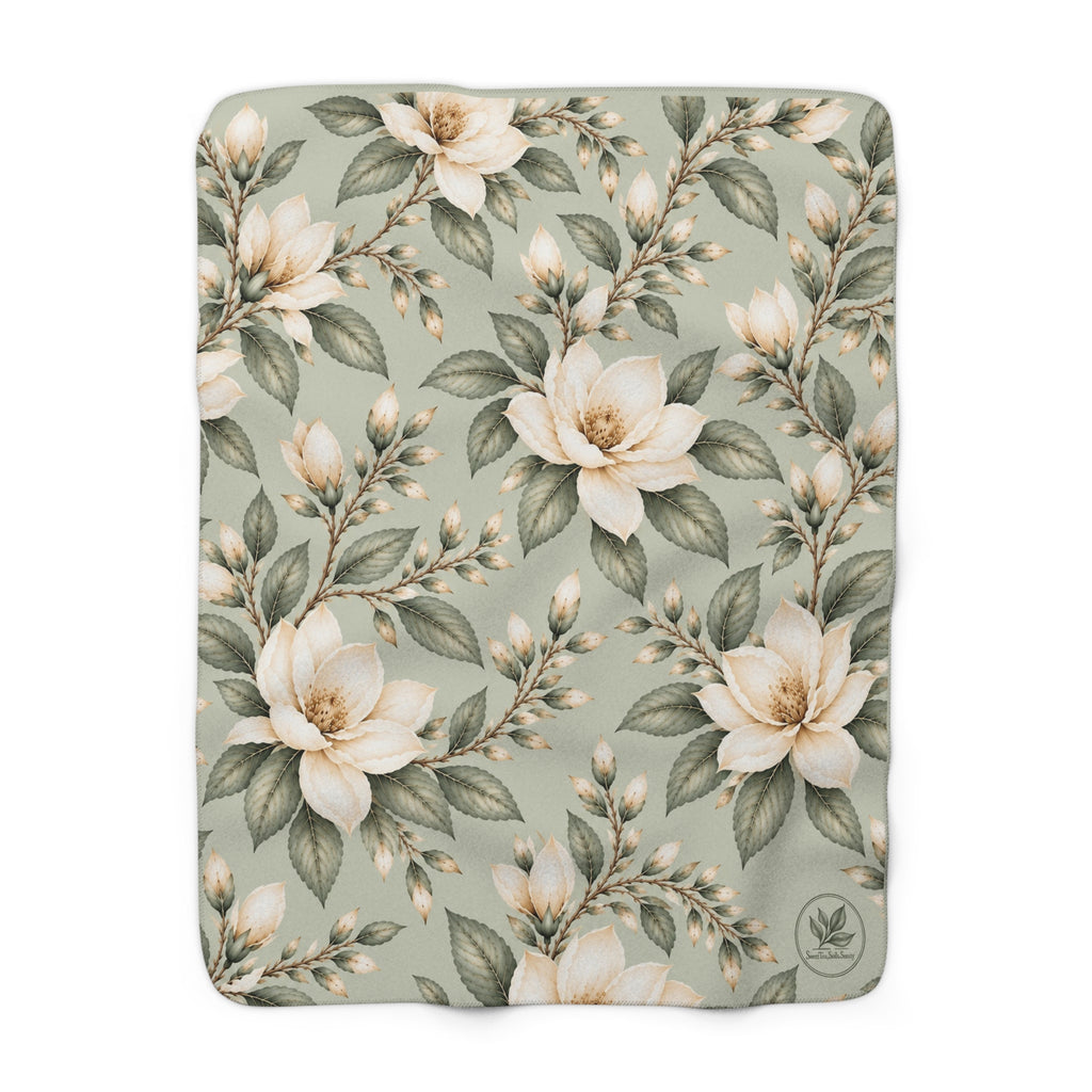 Magnolia Floral Sherpa Fleece Blanket, 50 × 60 in