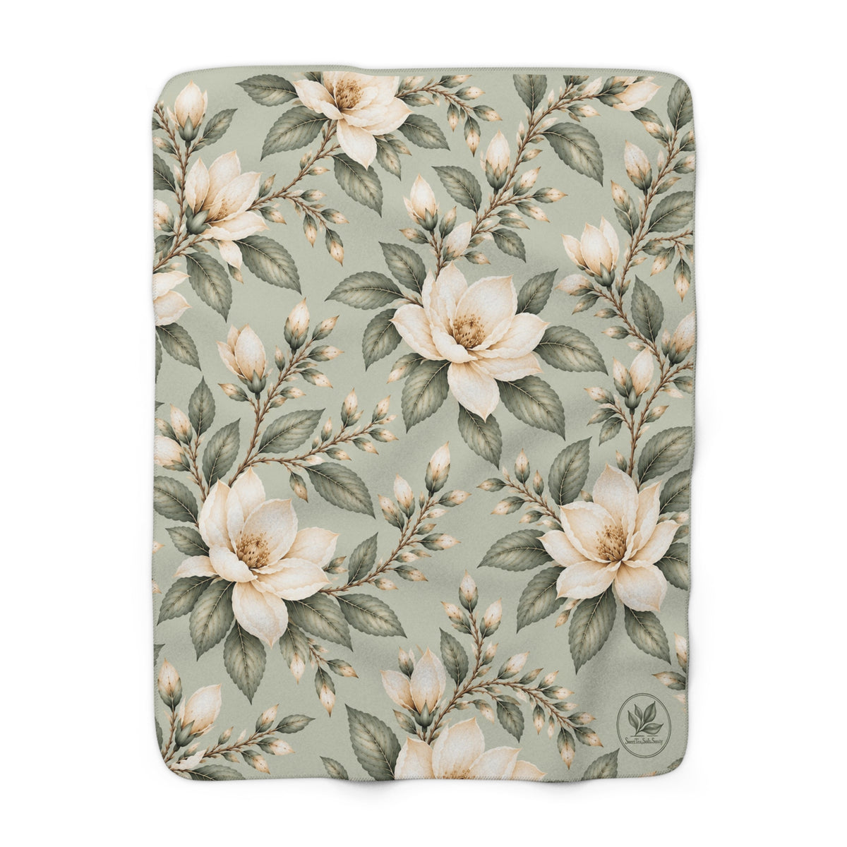 Magnolia Floral Sherpa Fleece Blanket, 50 × 60 in