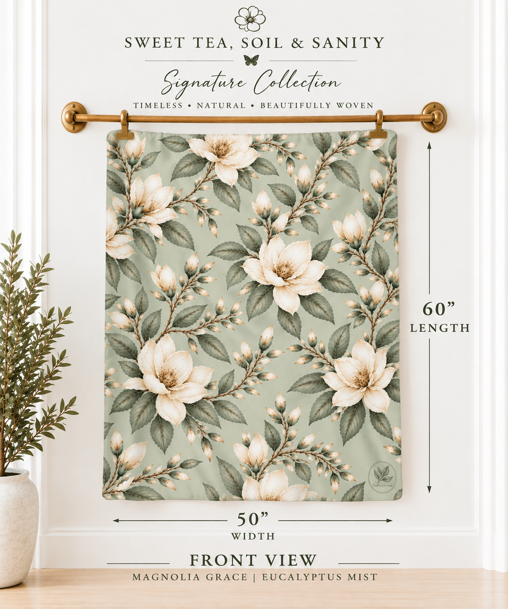 Magnolia Floral Sherpa Fleece Blanket, 50 × 60 in