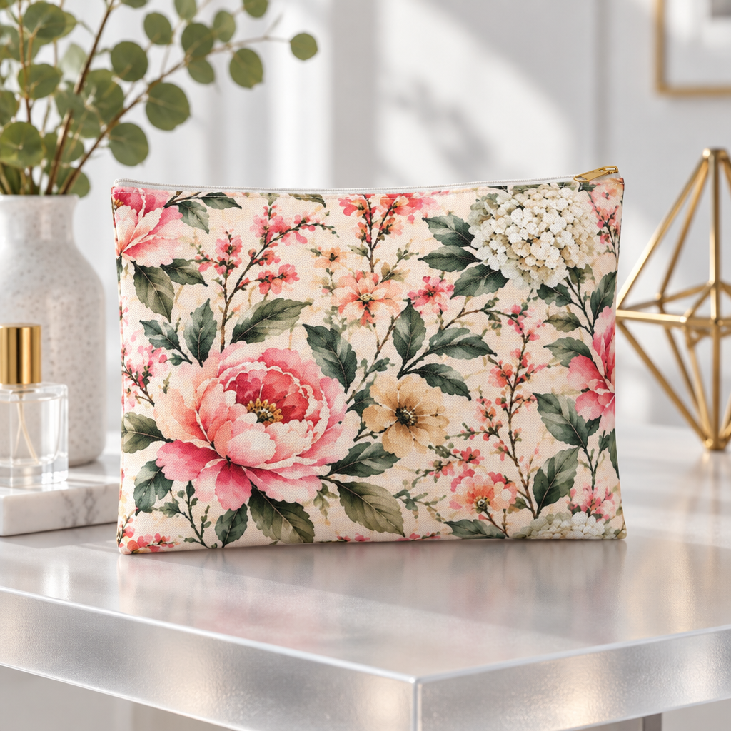 Floral Accessory Pouch – Vintage Watercolor Flower Makeup Bag