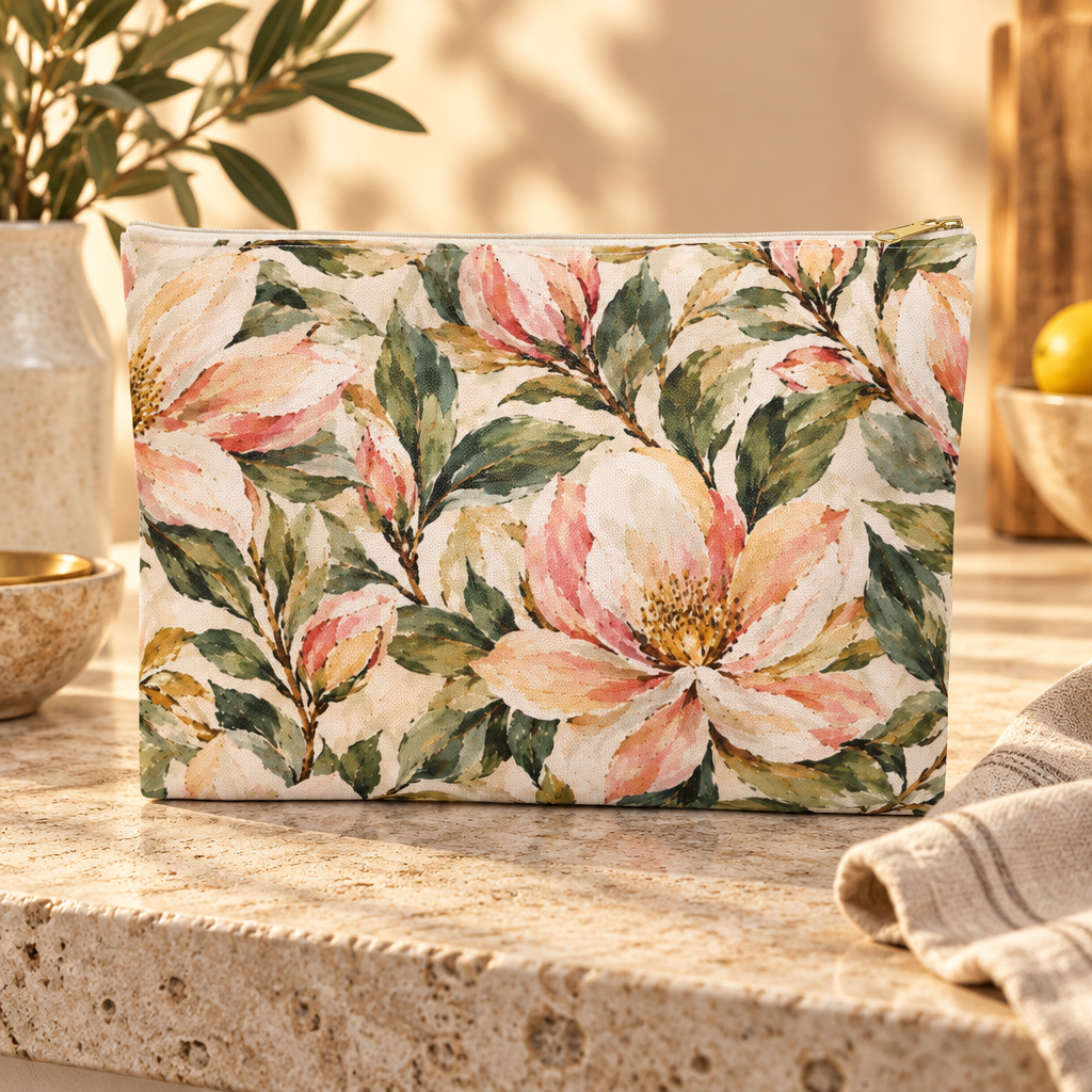 Floral Accessory Pouch – Vintage Watercolor Flower Makeup Bag
