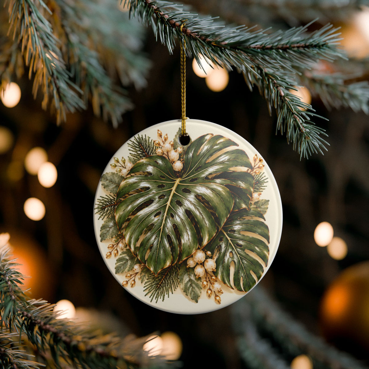 Ceramic Ornament – Tropical Foliage & “Sweet Tea, Soil & Sanity” Holiday Decoration