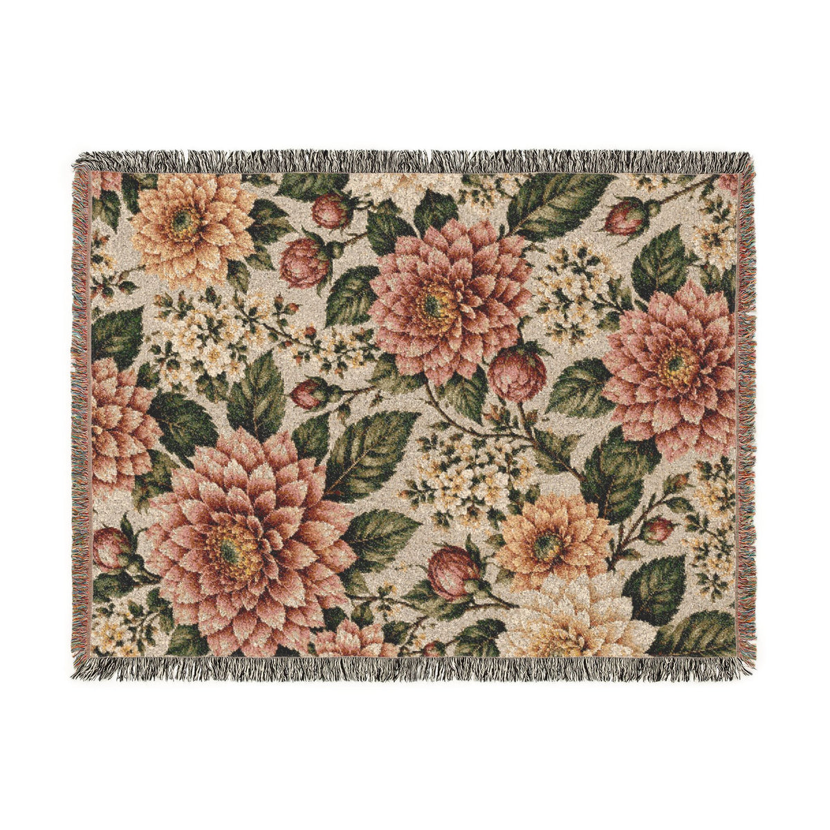 Hydrangea Woven Blanket — Vintage Floral Throw for Sofa & Bed