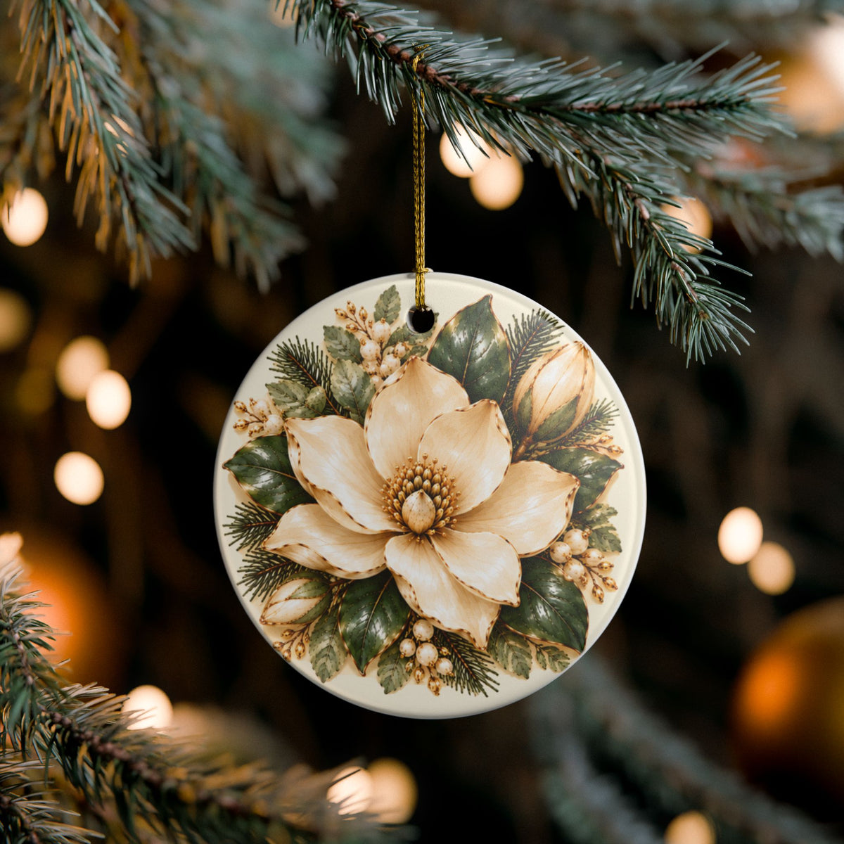 Ceramic Ornament — 'Sweet Tea, Soil & Sanity' Magnolia Holiday Decoration