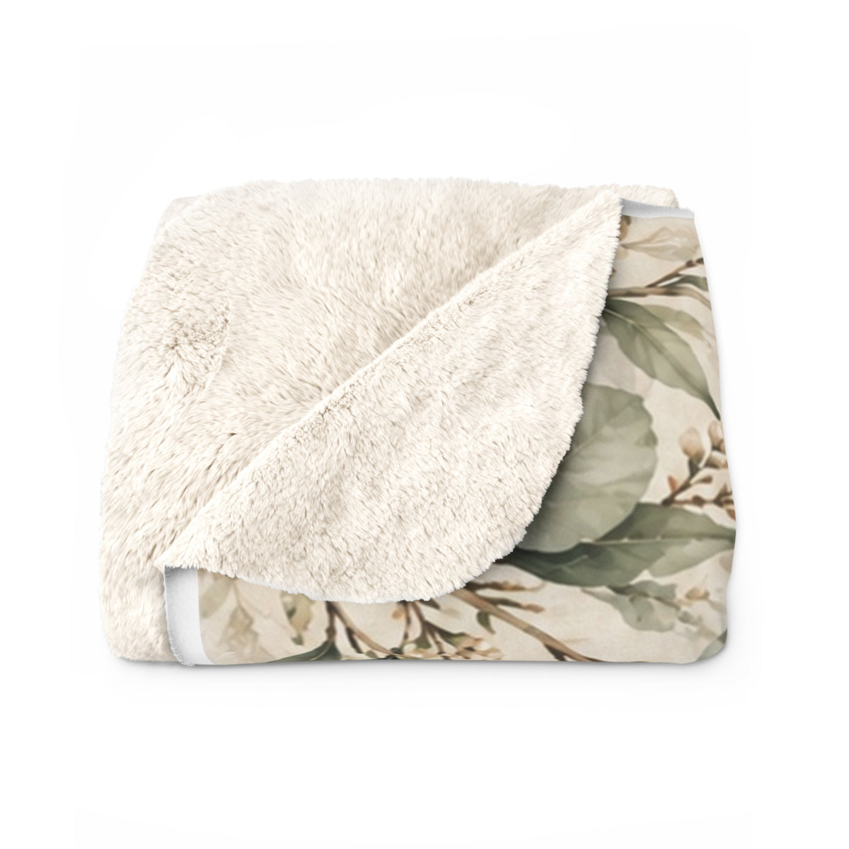 Eucalyptus & Neutral Foliage Sherpa Blanket — Cozy Botanical Throw for Living Room & Bedroom