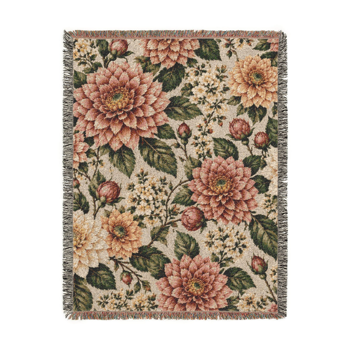 Hydrangea Woven Blanket — Vintage Floral Throw for Sofa & Bed